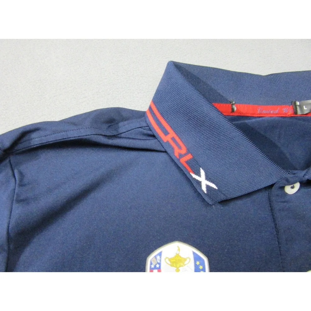 RLX Ryder Cup Shirt Polo Mens Large Blue White Striped Ralph Golf Performance